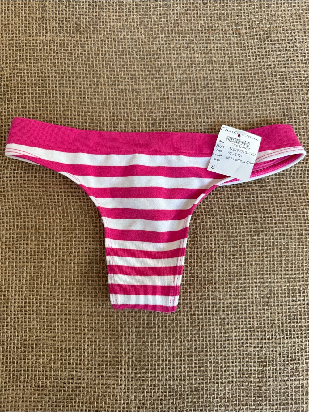 Charlotte Russe Hot Pink and White Striped Hipster Thong
